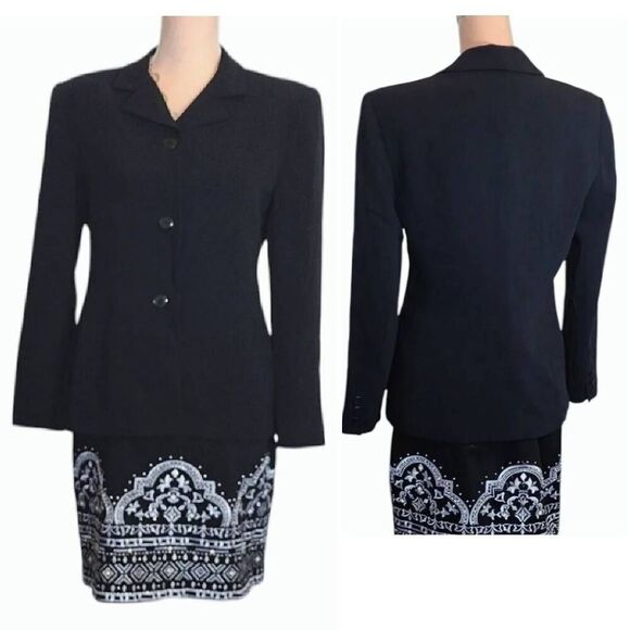 VTG 90s Classic Black Fitted Single Breasted Blazer Jacket Size 8 - Picture 1 of 16